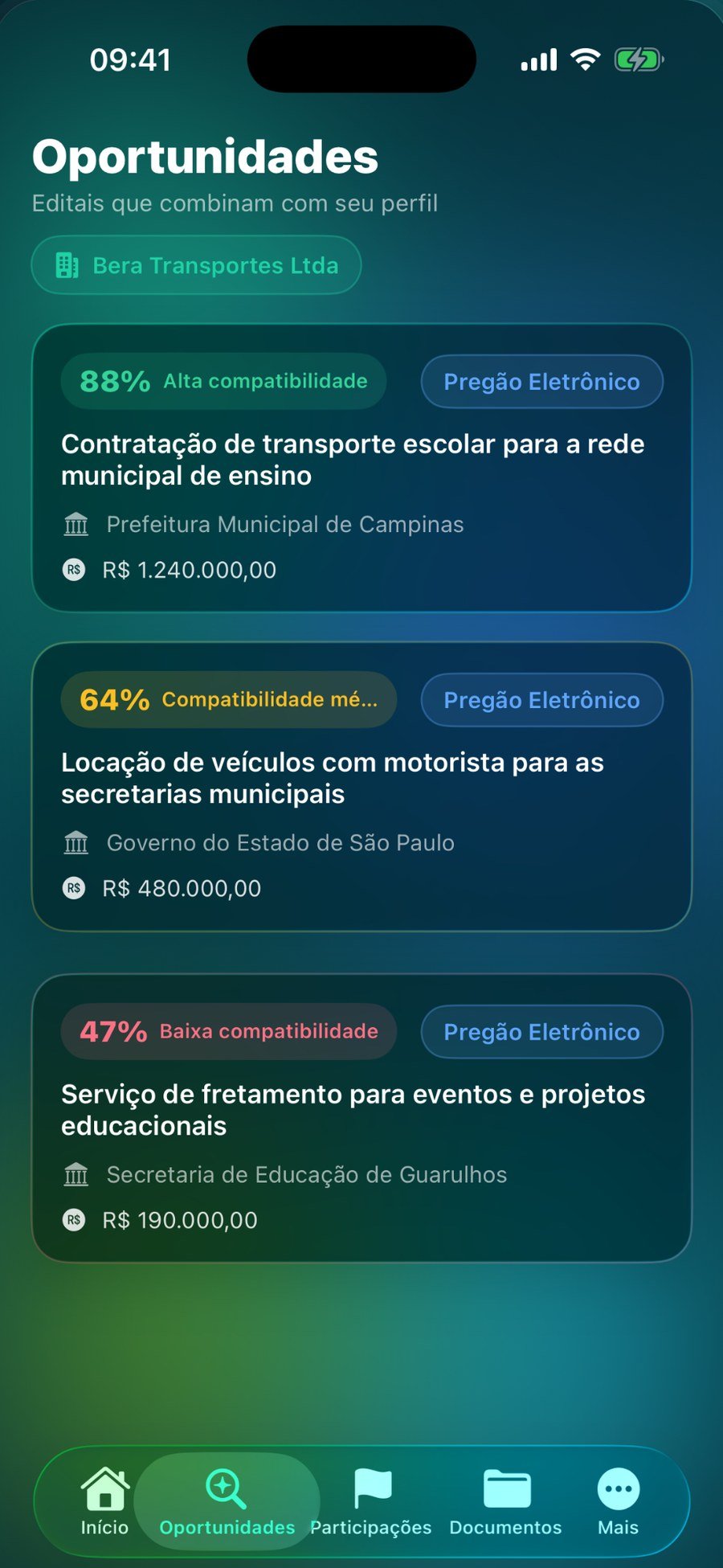 LicitaSmart, built by Summitview: AI-scored public tenders ranked 0–100 on iPhone
